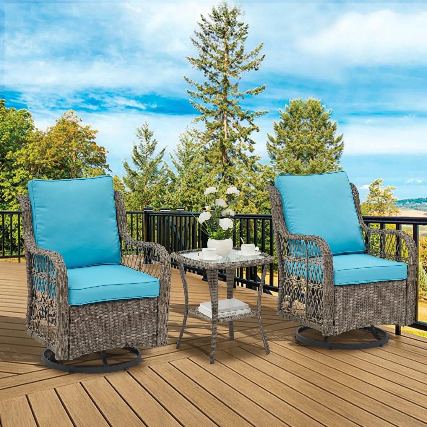 Wicker Swivel Chair Set