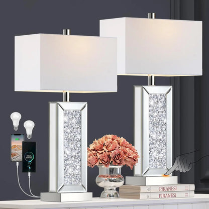 Touch Control Silver Mirror Crystal Table Lamp Set