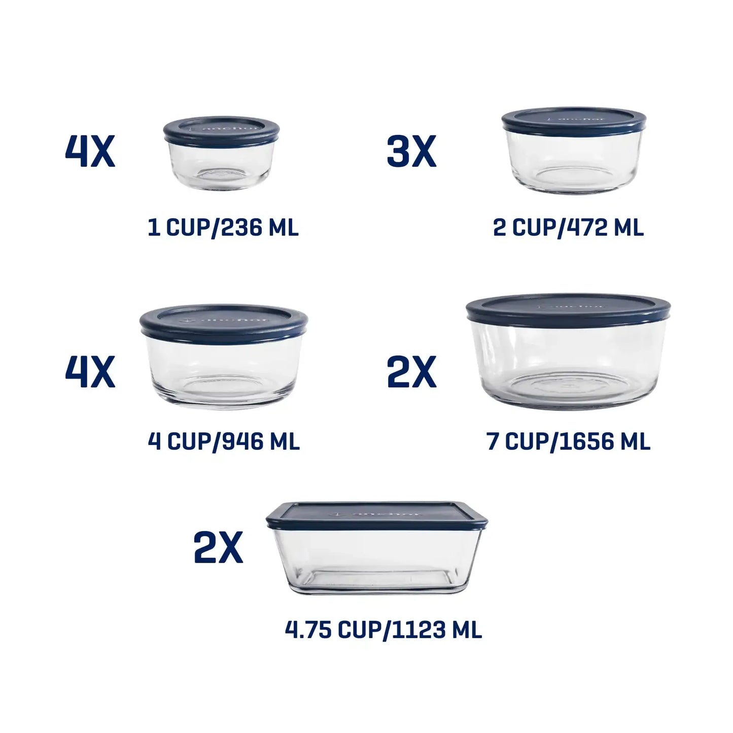 Glass food storage containers with lids