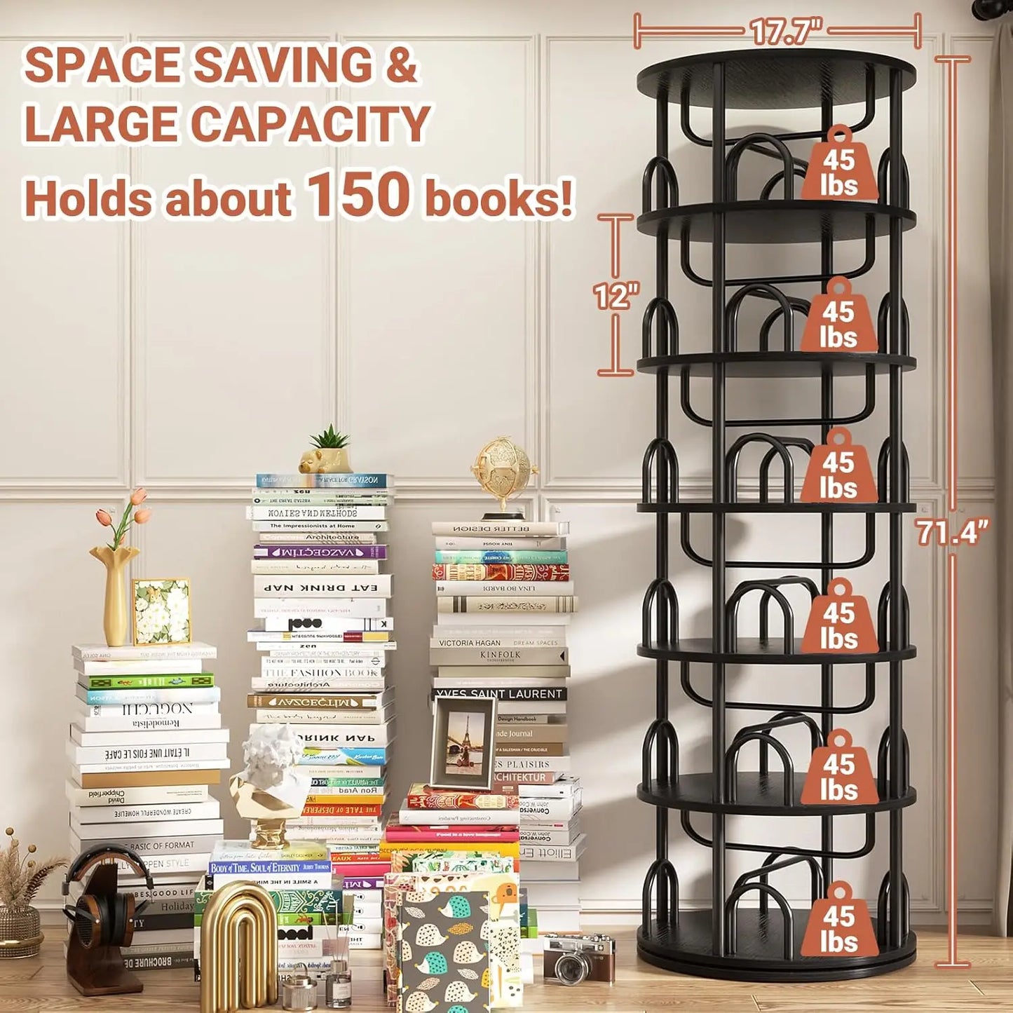 6-Tier Rotating Bookshelf Tower