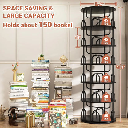 6-Tier Rotating Bookshelf Tower