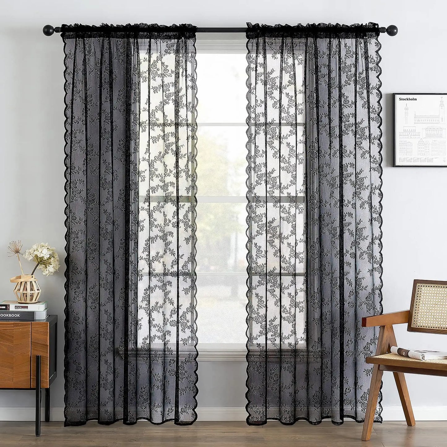 floral chiffon lace curtain