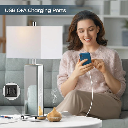 Touch Control Silver Mirror Crystal Table Lamp Set