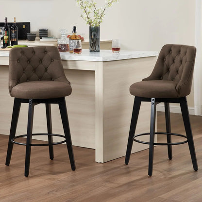 Swivel Bar Stools Set of 4, Linen Counter Height Bar Stool with Back, Upholstered Bar Stools for Kitchen Island, Dining, Cafe