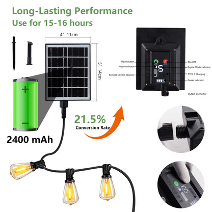 100FT Solar Outdoor String Lights