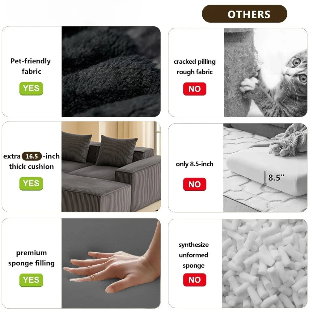 Sectional boneless Couch withModern Sofa with  Upholstered Couches for Room