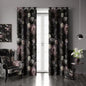 Black Pink Floral Rose Black Out Curtain