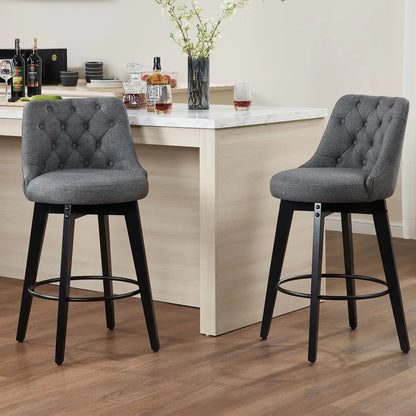 Swivel Bar Stools Set of 4, Linen Counter Height Bar Stool with Back, Upholstered Bar Stools for Kitchen Island, Dining, Cafe