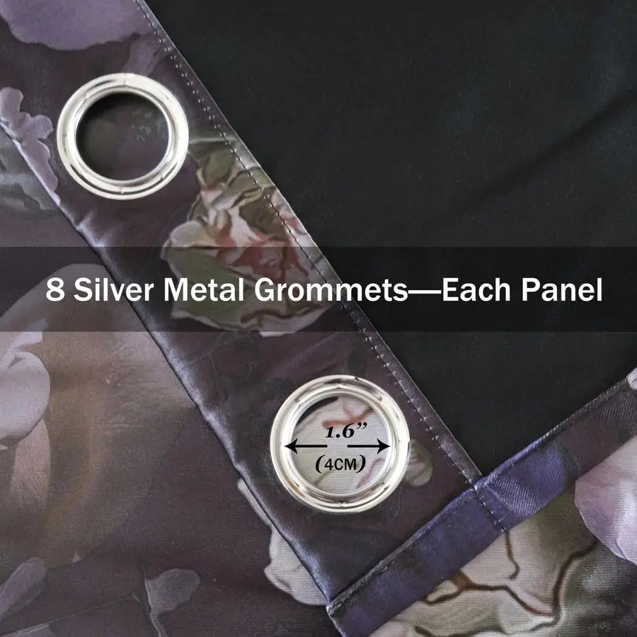 Black Pink Floral Rose Black Out Curtain