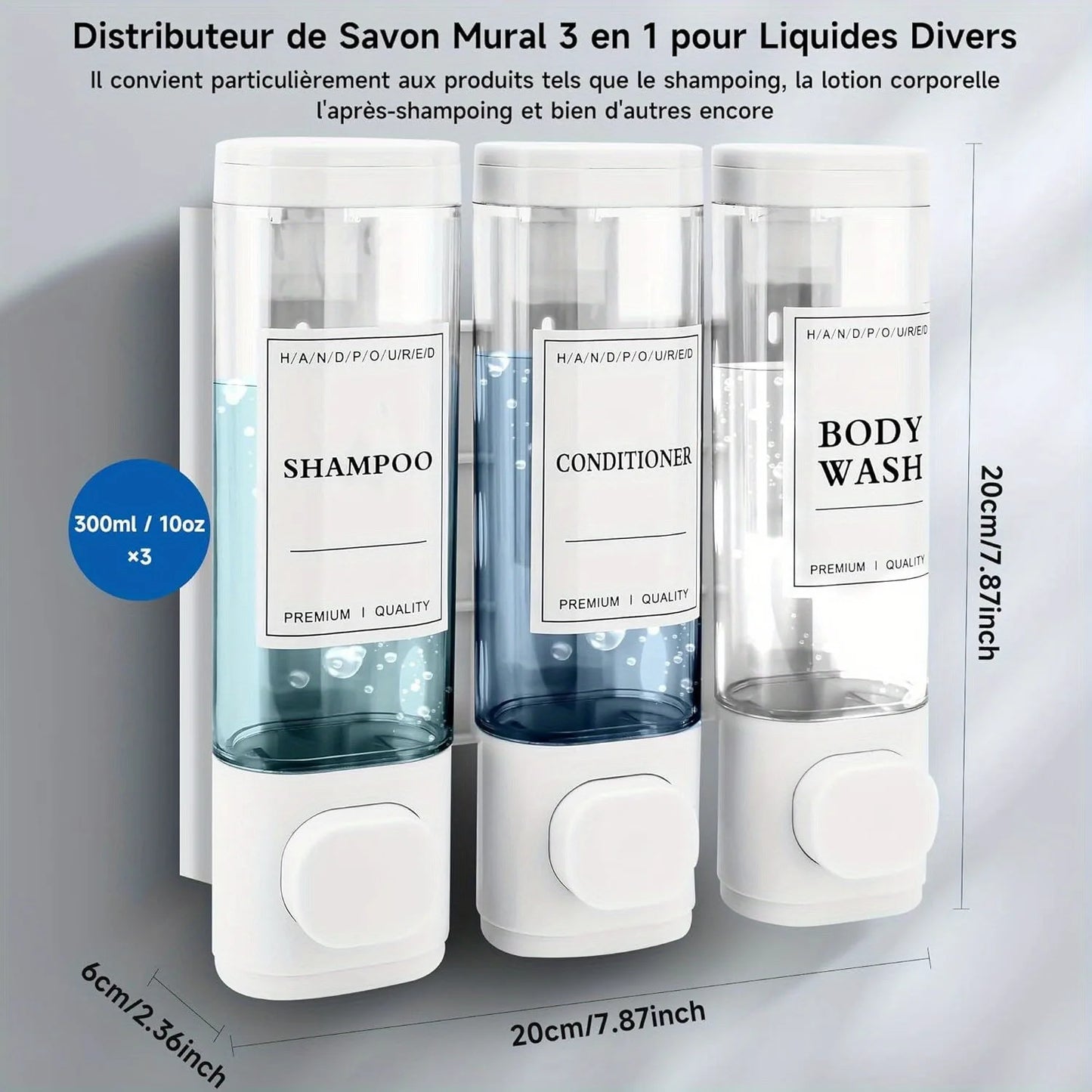 Wall-mounted   3-in-1 Shampoo and Conditioner Dispenser