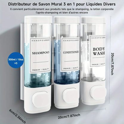 Wall-mounted   3-in-1 Shampoo and Conditioner Dispenser