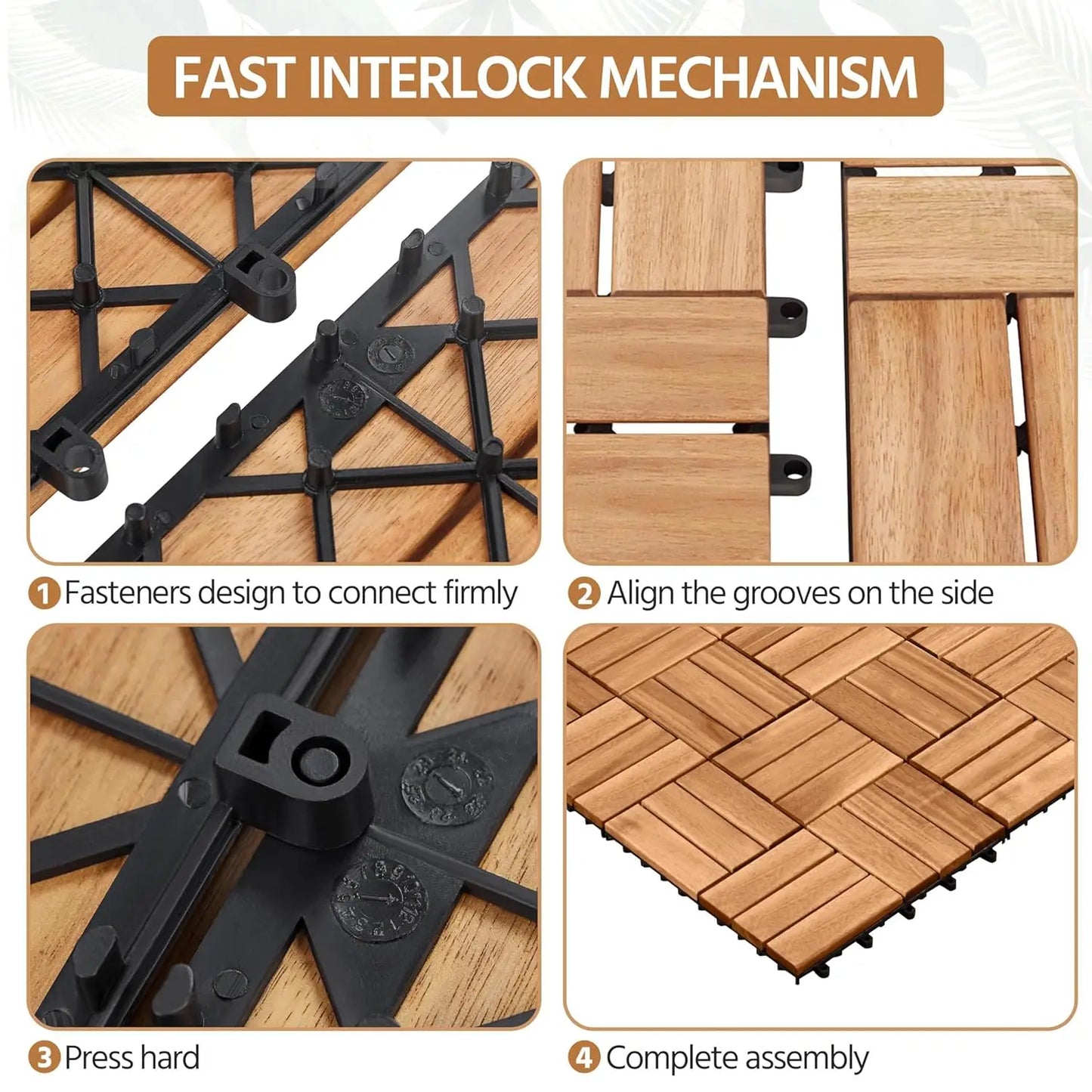 108pcs Hardwood Interlocking Patio Deck Tiles