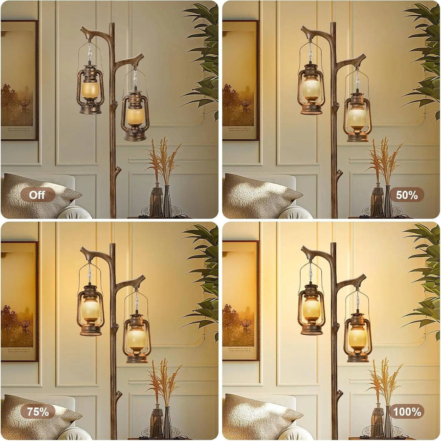 68" Rustic Farmhouse Tree Trunk Floor Lamp with Lantern