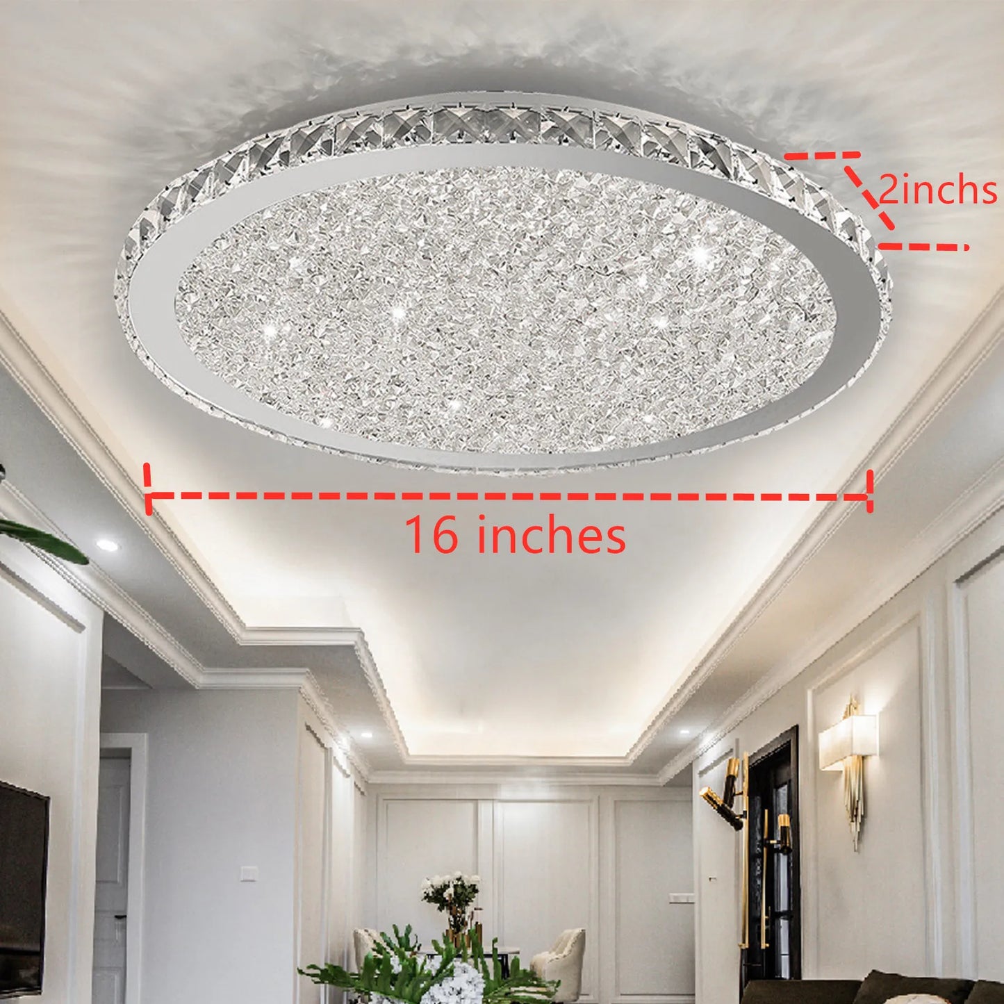 16" Round Modern Crystal Ceiling Light