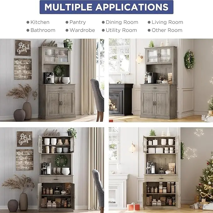 Freestanding Buffet Glass Doors