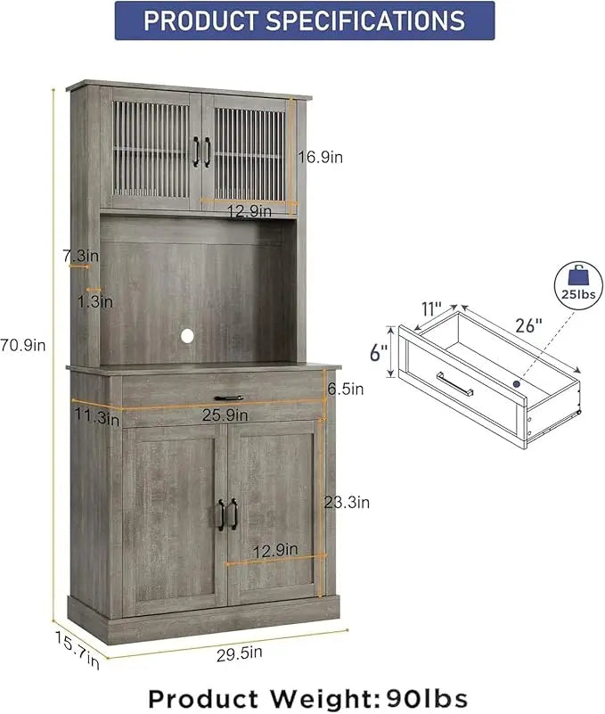 Freestanding Buffet Glass Doors