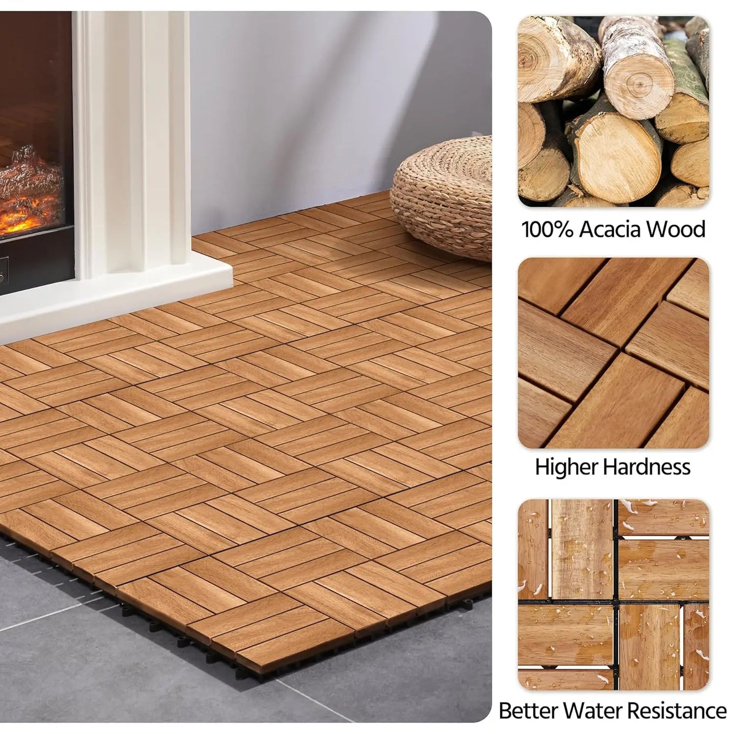 108pcs Hardwood Interlocking Patio Deck Tiles