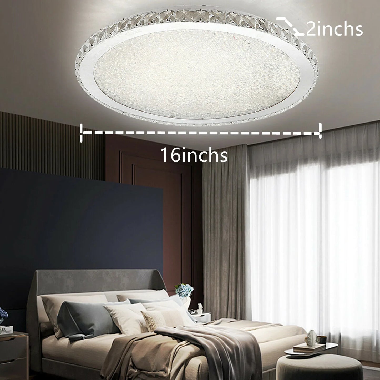 16" Round Modern Crystal Ceiling Light