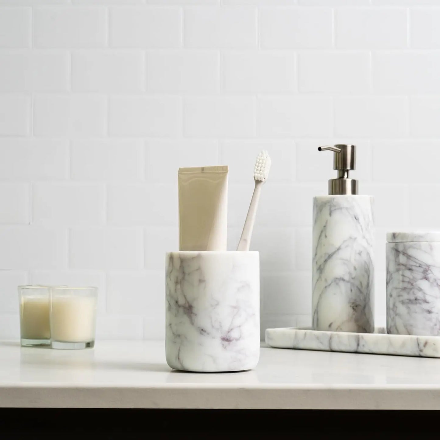 White Marble Bathroom Accessories Set