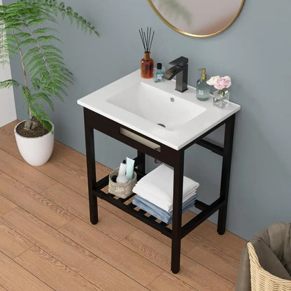 Ceramic Console Sink Set Bracket Drain Kit White/fwlink Tap Shelf Console Area