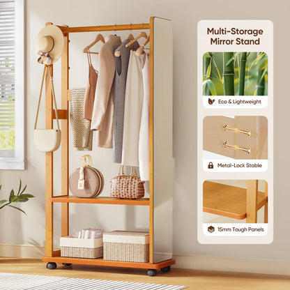 Full-Length Shatterproof HD Mirror Coat Rack Clothes for Bedroom Living Room Multi-Storage Mirror Stand