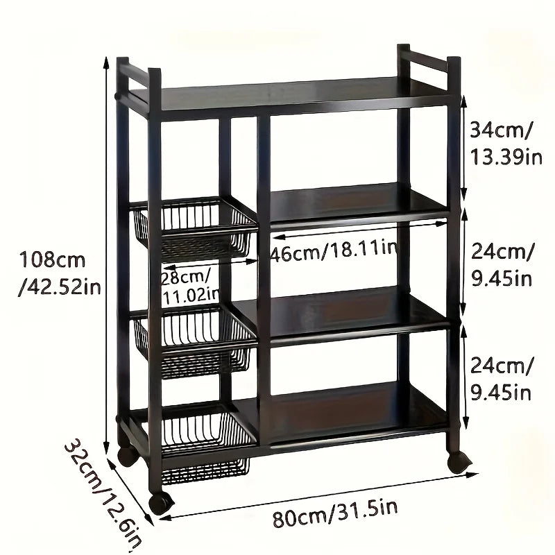 4-Tier Freestanding Shelf with 3 Baskets