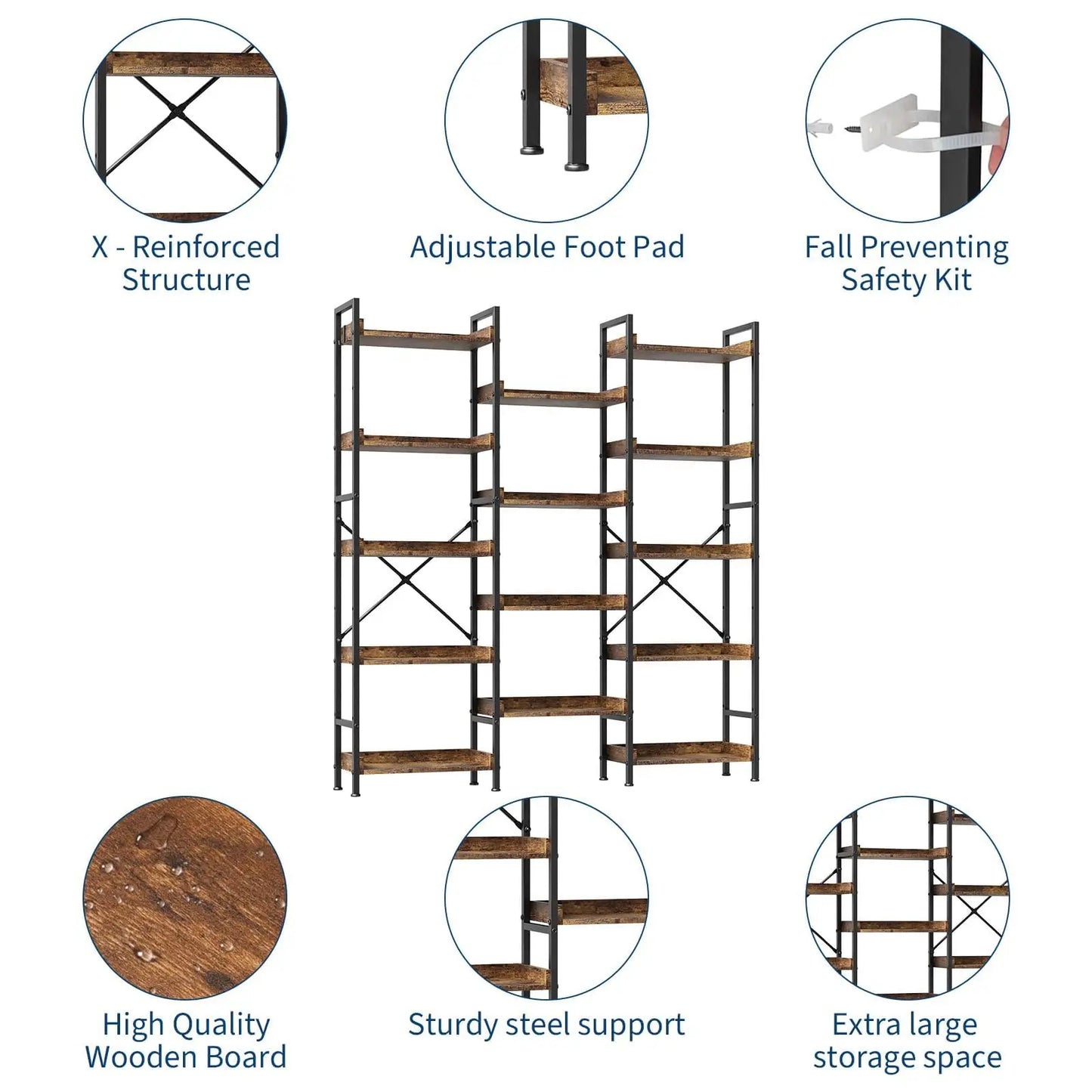 Triple 5 Tier Bookshelf