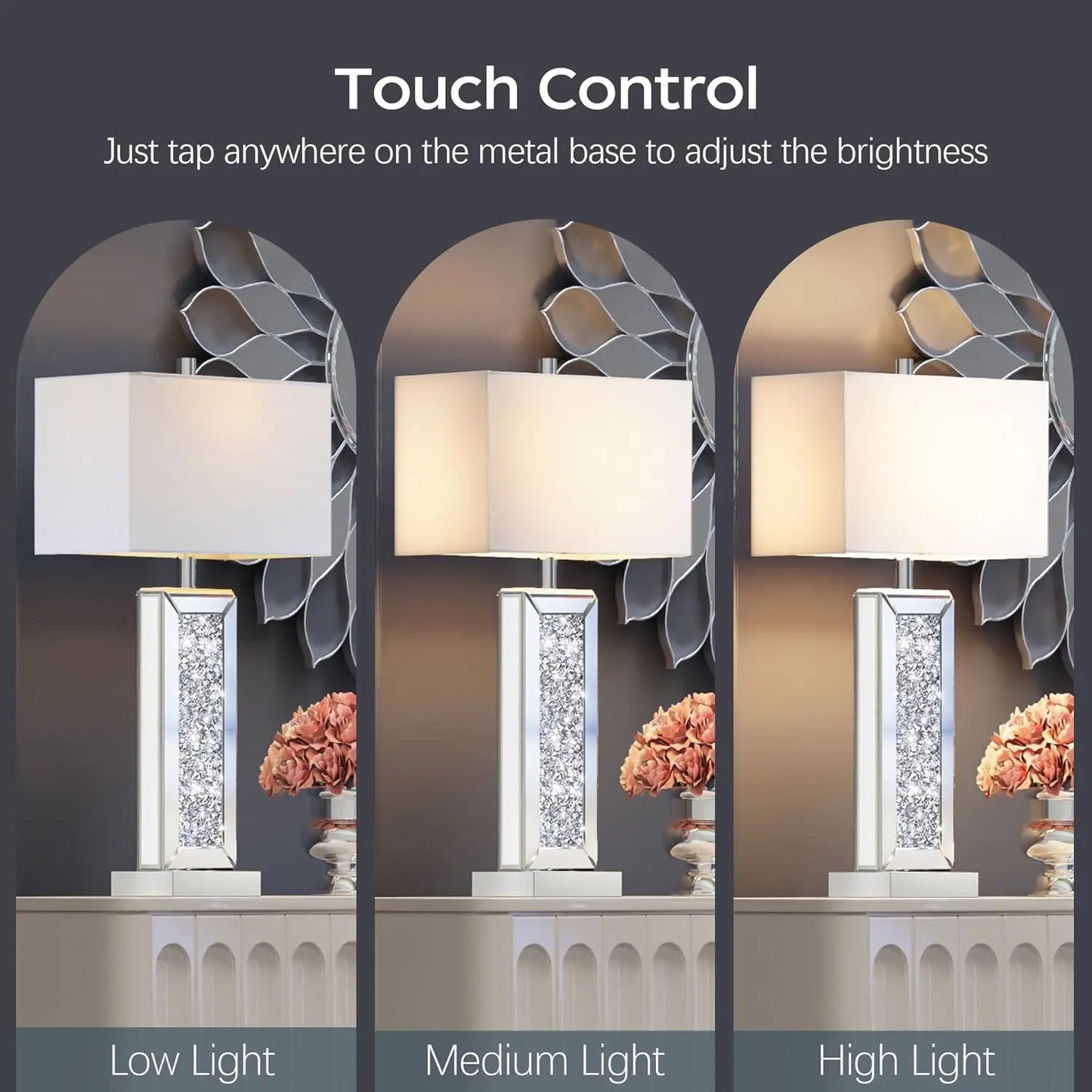 Touch Control Silver Mirror Crystal Table Lamp Set