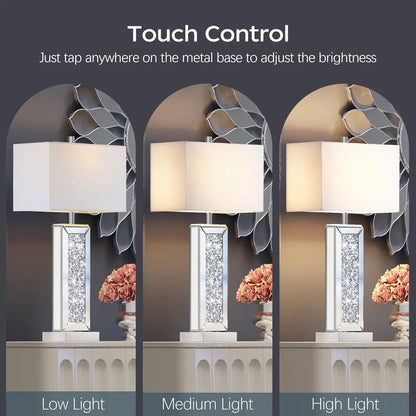 Touch Control Silver Mirror Crystal Table Lamp Set