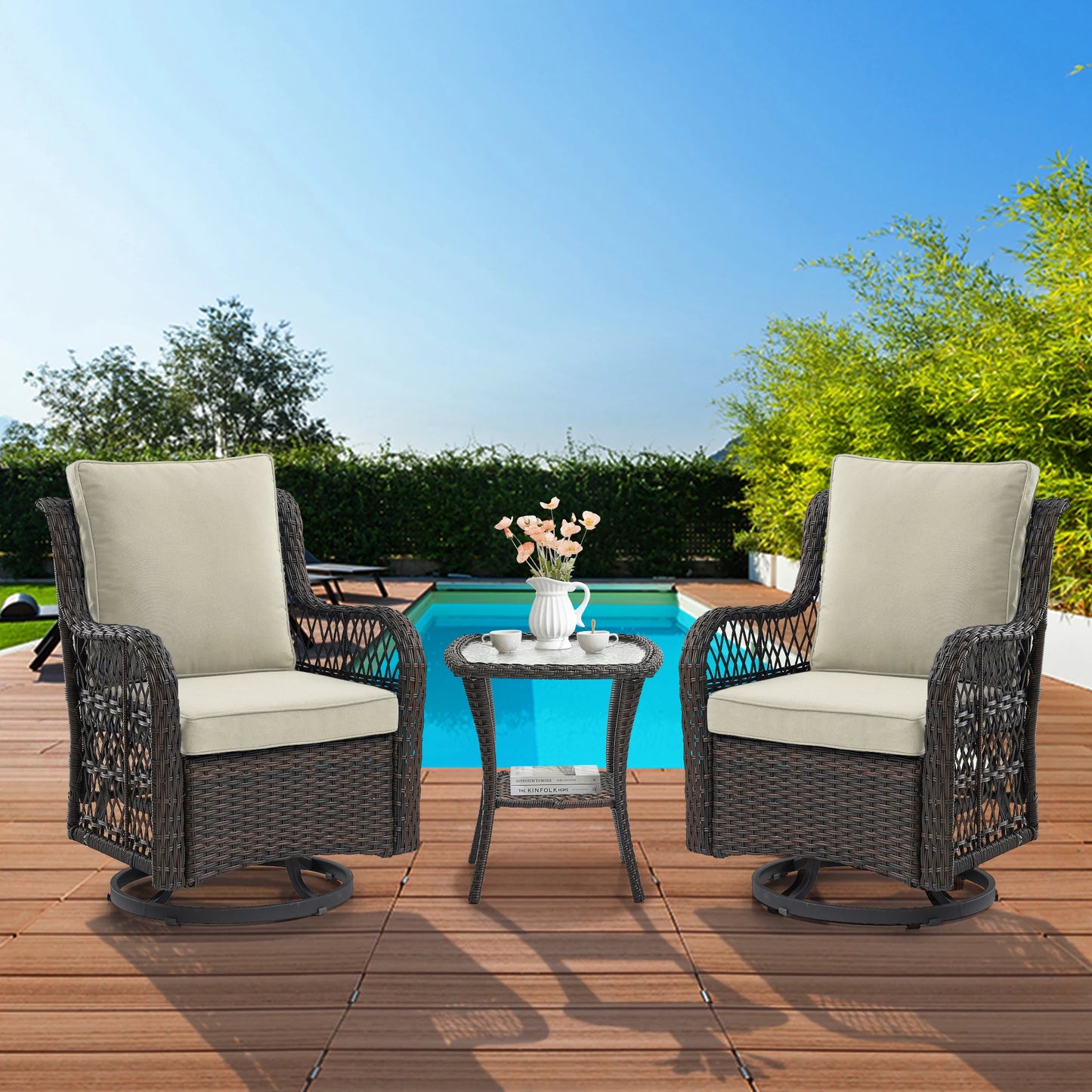 Wicker Swivel Chair Set