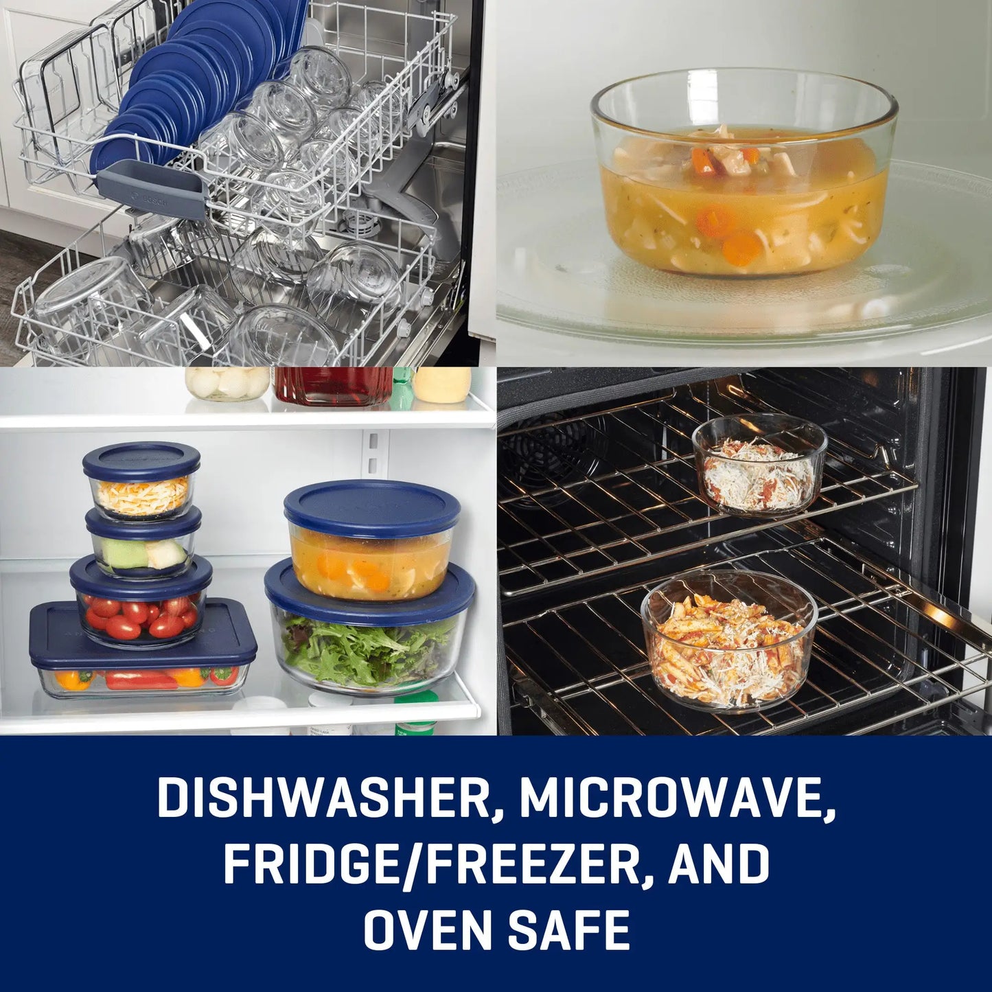 Glass food storage containers with lids