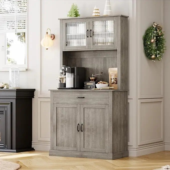 Freestanding Buffet Glass Doors