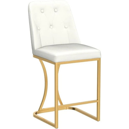 24"Counter Height Bar Stools Set of 4, White Counter Stools with Back and Gold Metal Frame, Modern Luxury Barstools with Footres