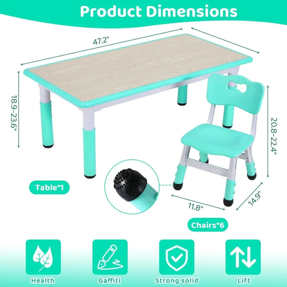 Kids Table and 6 Chairs Set,