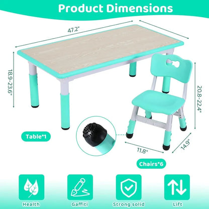 Kids Table and 6 Chairs Set,