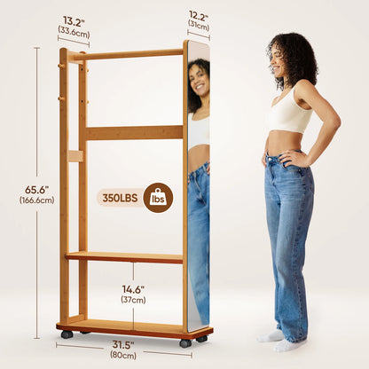 Full-Length Shatterproof HD Mirror Coat Rack Clothes for Bedroom Living Room Multi-Storage Mirror Stand
