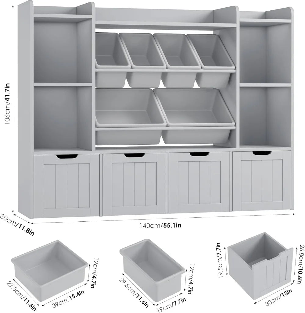 Kids Bookshelf Playroom Storage Cabinet