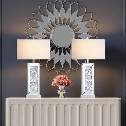 Touch Control Silver Mirror Crystal Table Lamp Set