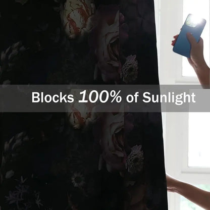 Black Pink Floral Rose Black Out Curtain