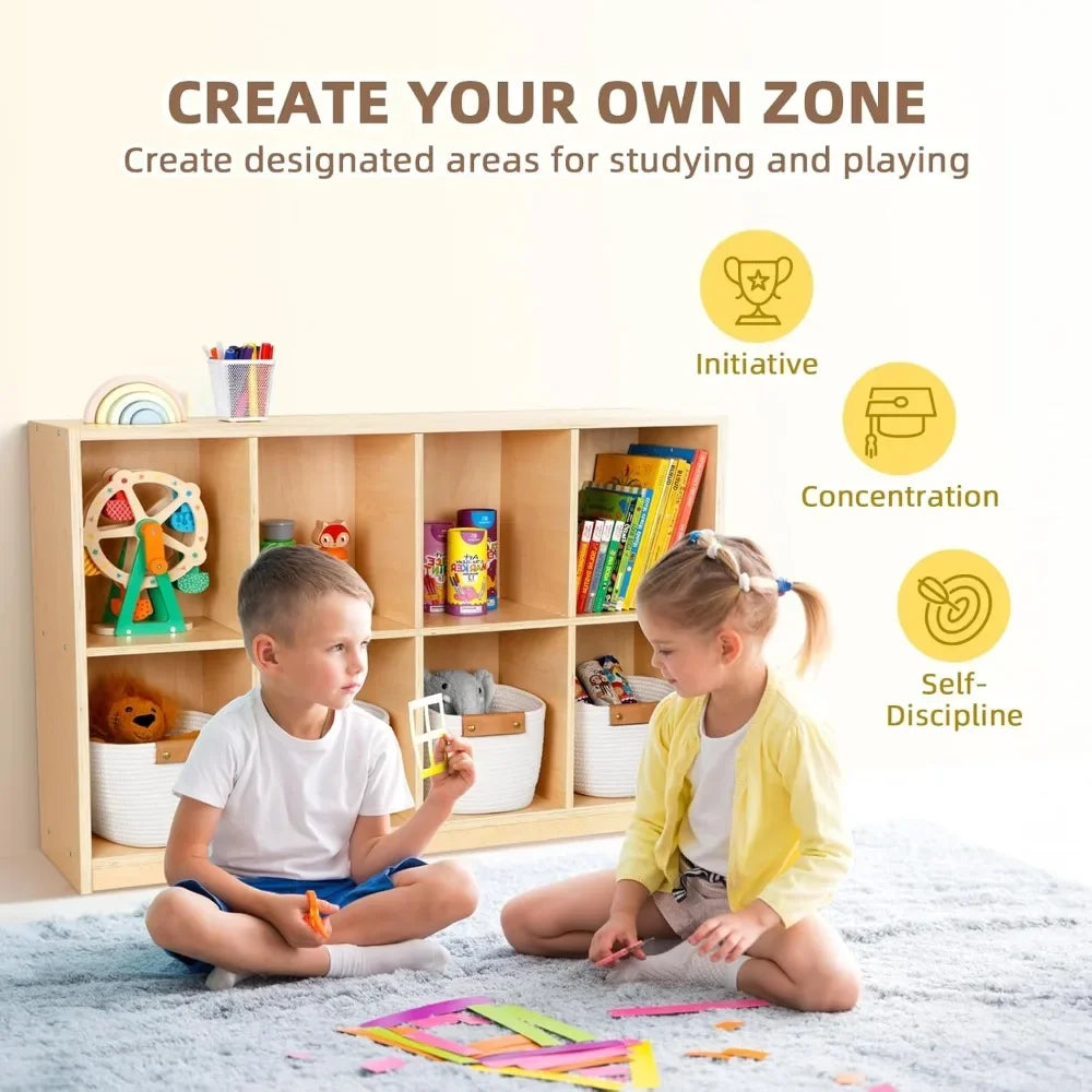 "8-Compartment Wooden Storage Cabinet – – Ideal for Playroom, Kindergarten &