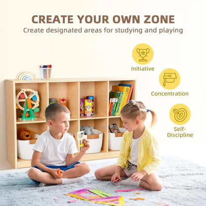 "8-Compartment Wooden Storage Cabinet – – Ideal for Playroom, Kindergarten &