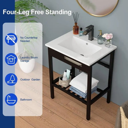 Ceramic Console Sink Set Bracket Drain Kit White/fwlink Tap Shelf Console Area