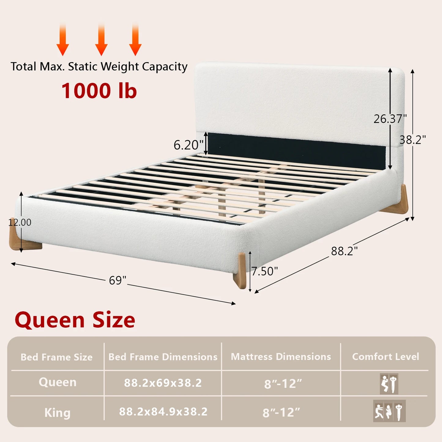 QueenSize Boucle Bed Frame