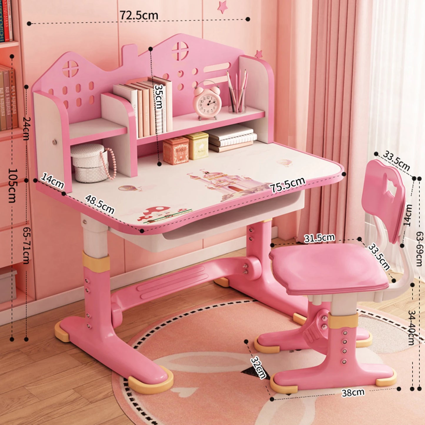 Height-Adjustable Office  Desk And Chair Set