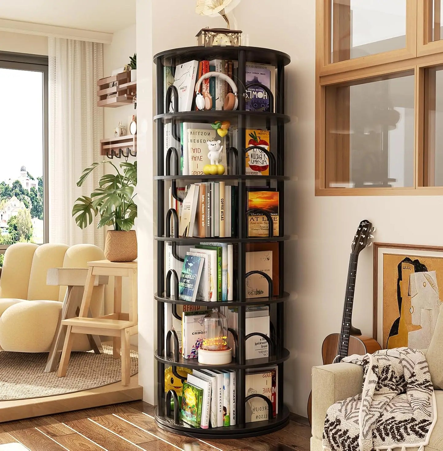 6-Tier Rotating Bookshelf Tower
