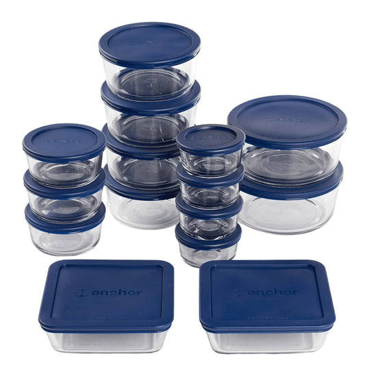 Glass food storage containers with lids