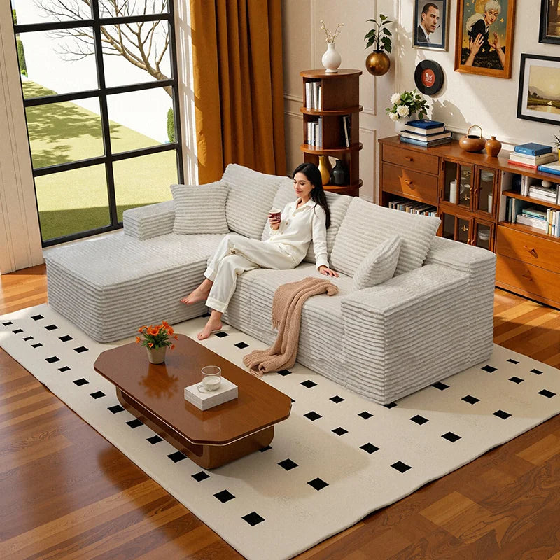 L-Shaped Living Room SofaMinimalist Deep Seat Design