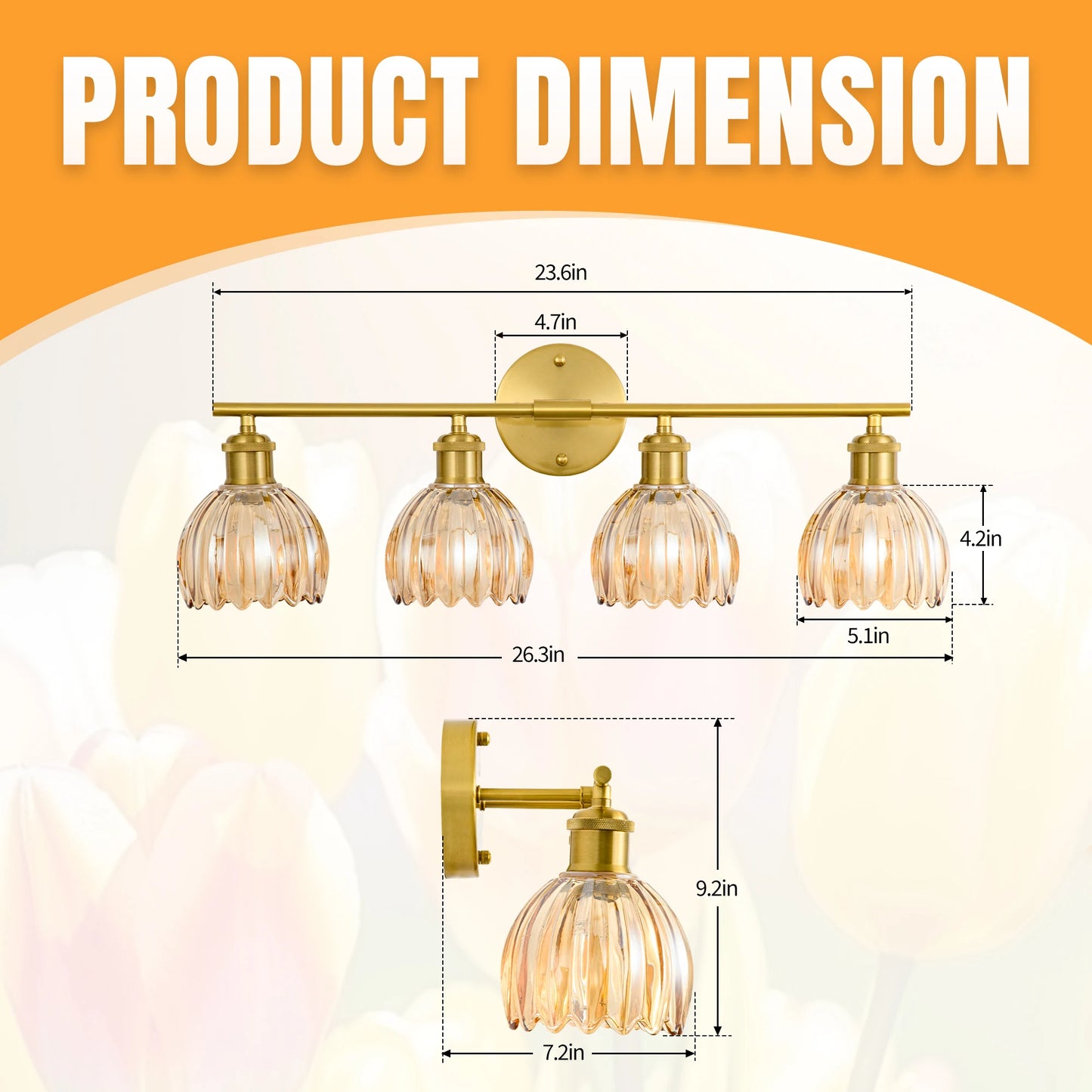 Floral Tulip Glass Shade for Mirror Front Lamp