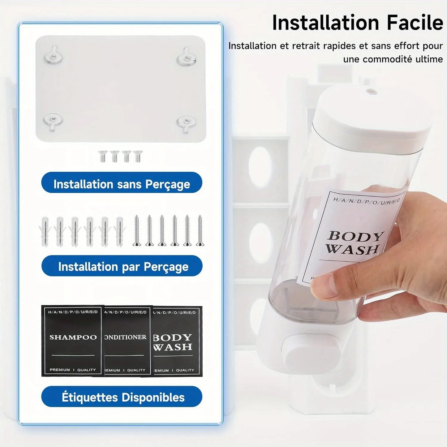Wall-mounted   3-in-1 Shampoo and Conditioner Dispenser